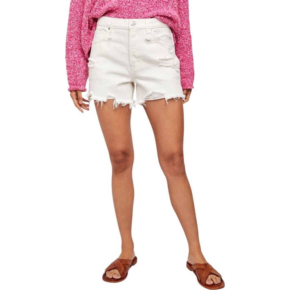 Free People We The Free Makai Cutoff Shorts Off White Distressed Size 26 NEW NWT
